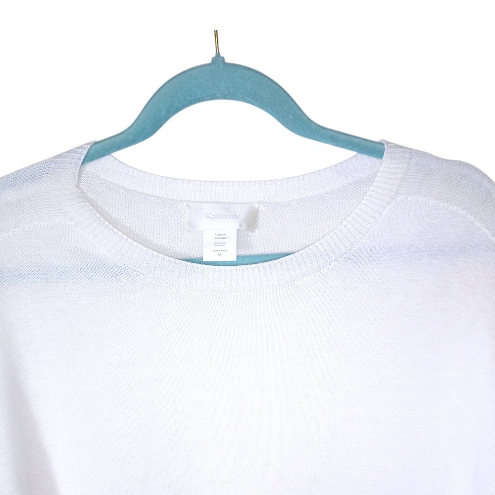 Knititude Womens White Cotton Scarf Crew Neck Sweater Dress Sz M Cozy Minimalist - Picture 4 of 9